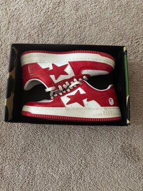 Bape Red & White Skate-Inspired Sneakers
